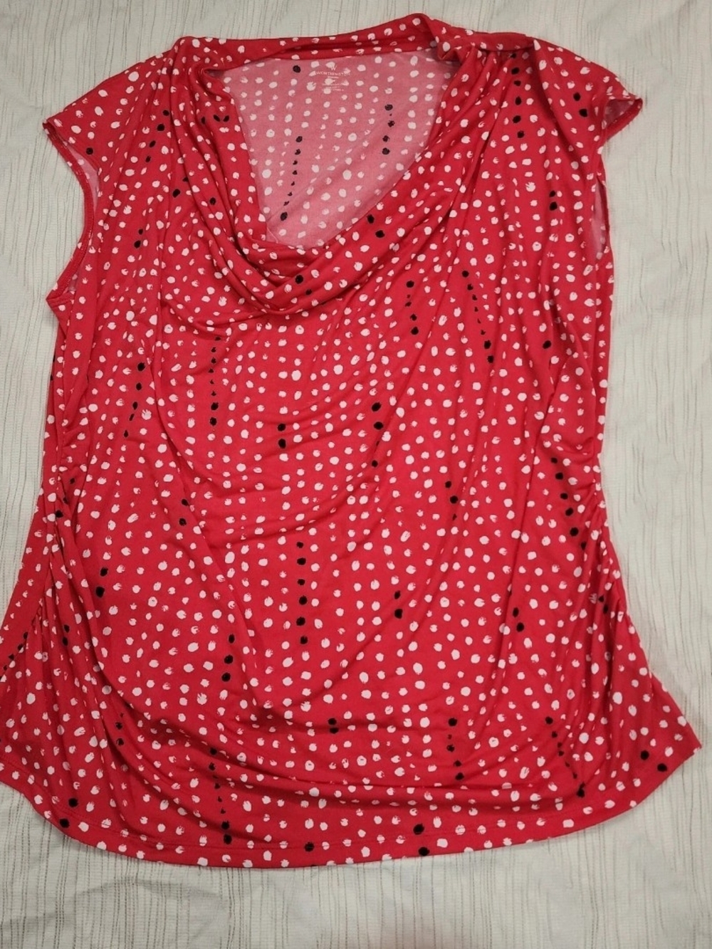 Worthington Woman Red Polka Dot Cowl Neck Ruched Top 3X Blouse